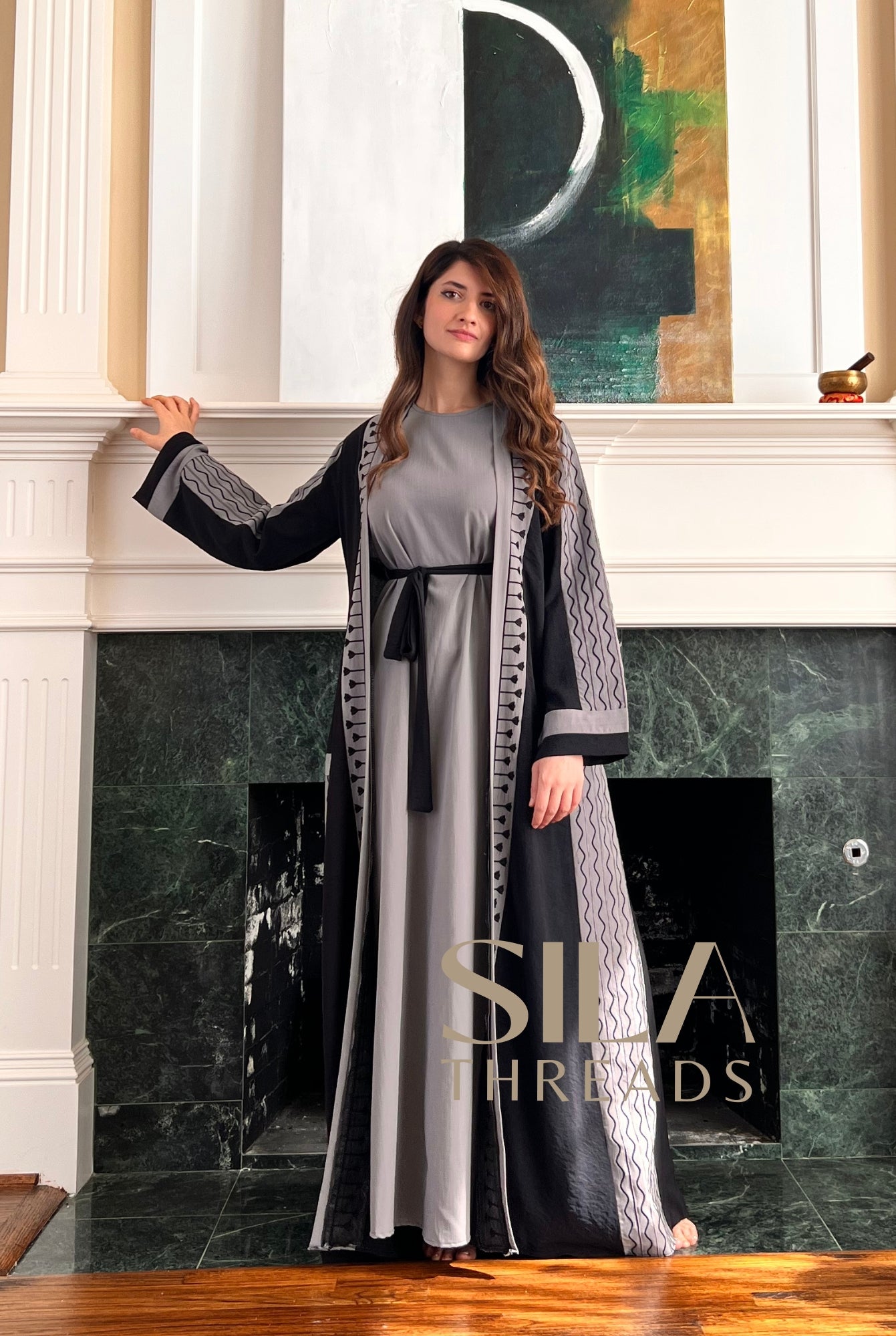 Grey Waves Open Abaya