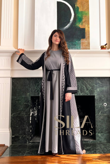 Grey Waves Open Abaya