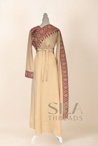 Asymmetric Beige Tatreez Dress