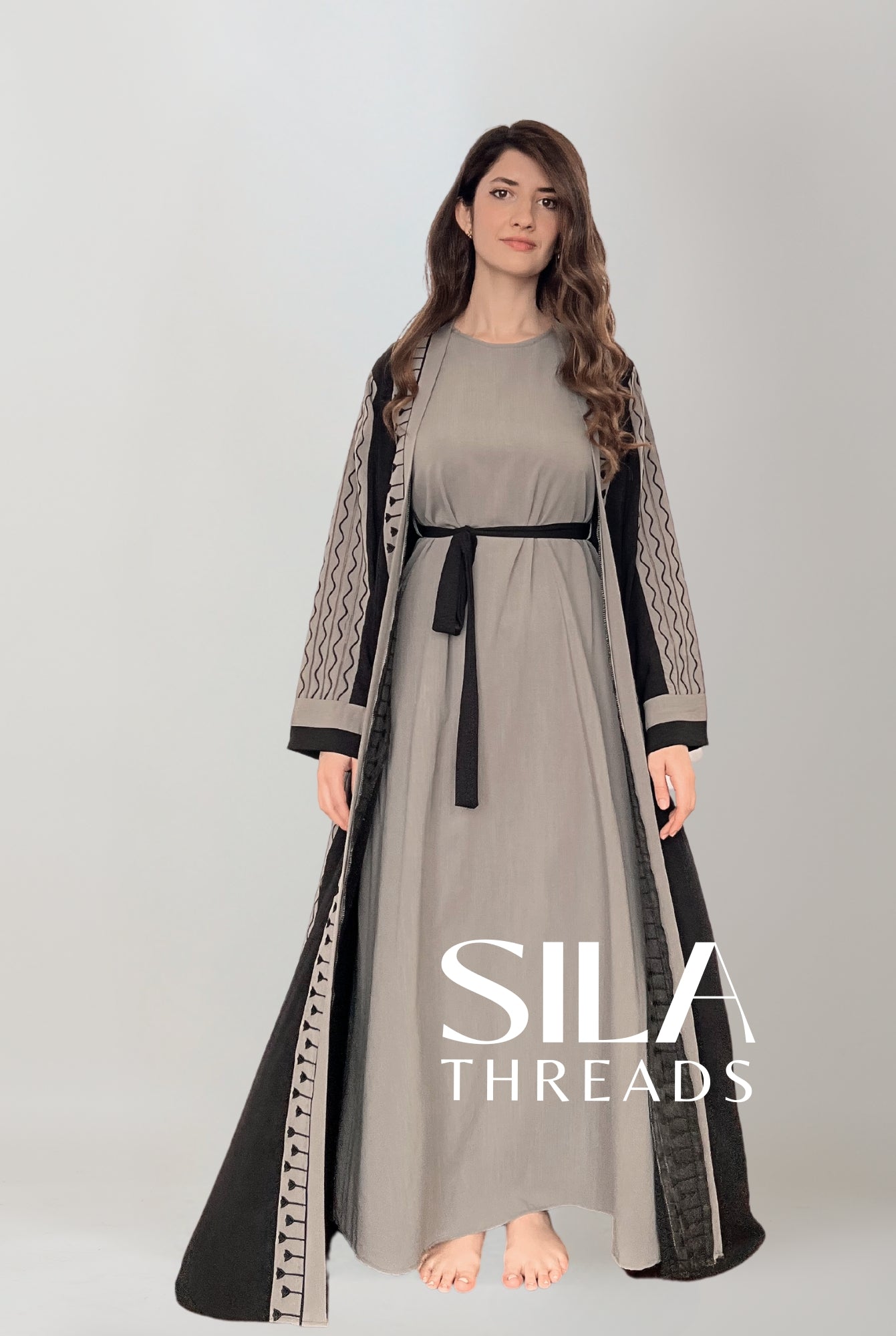 Grey Waves Open Abaya