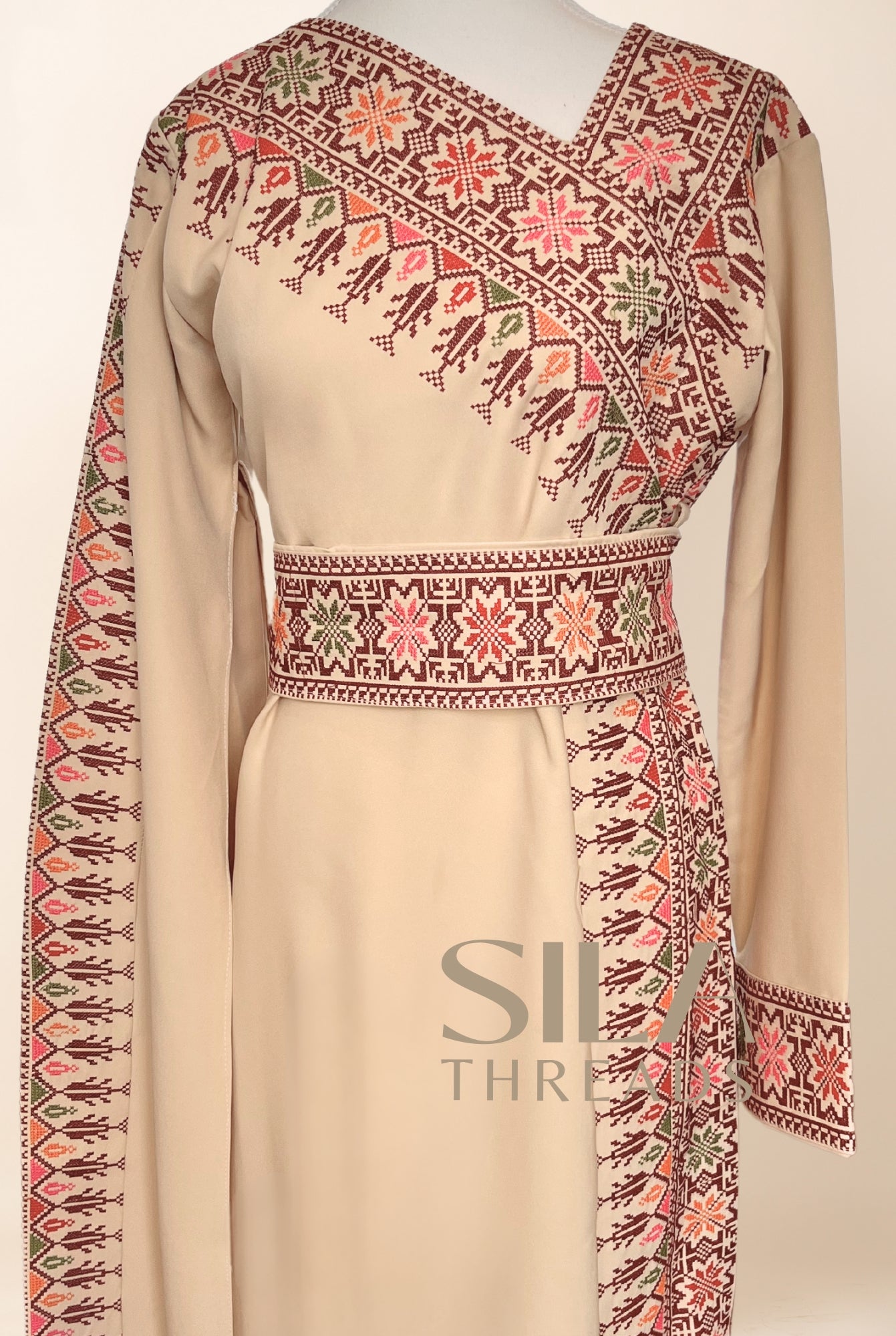 Asymmetric Beige Tatreez Dress